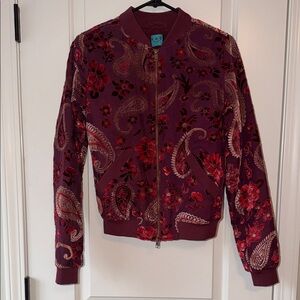 KAS Paisley Floral Bomber Jacket - Burgundy